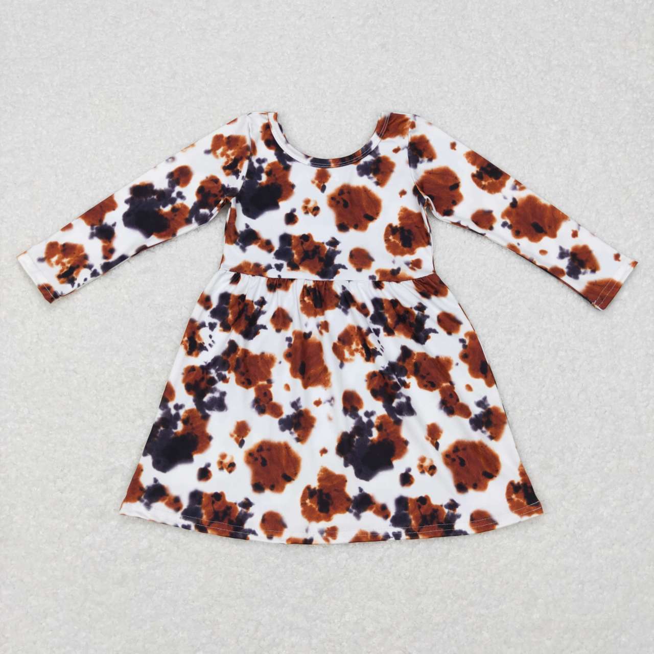 GLD0226 Ink Pattern brown long sleeve girls dress