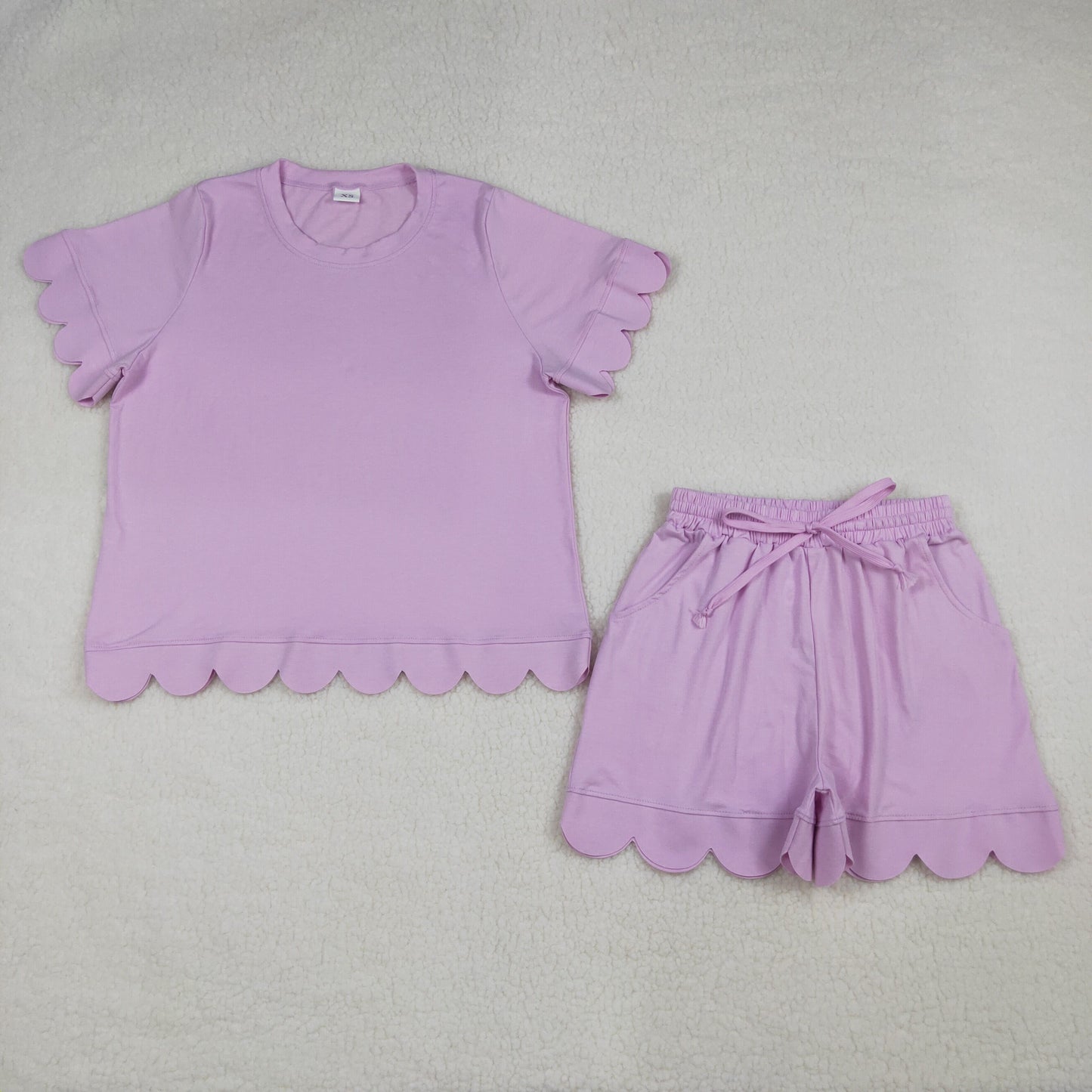 GSSO3201 Purple Scallop Short Sleeve Shorts Adult Women Pajamas