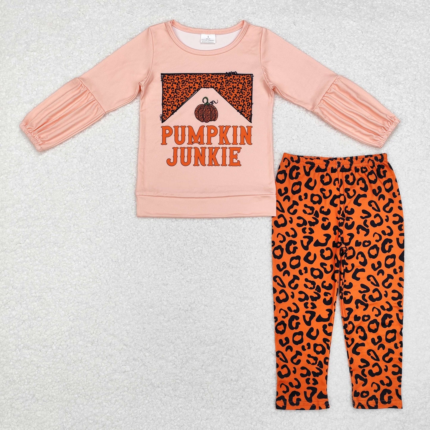 GLP1707 pumpkin junkie long sleeve orange leopard pants girls set