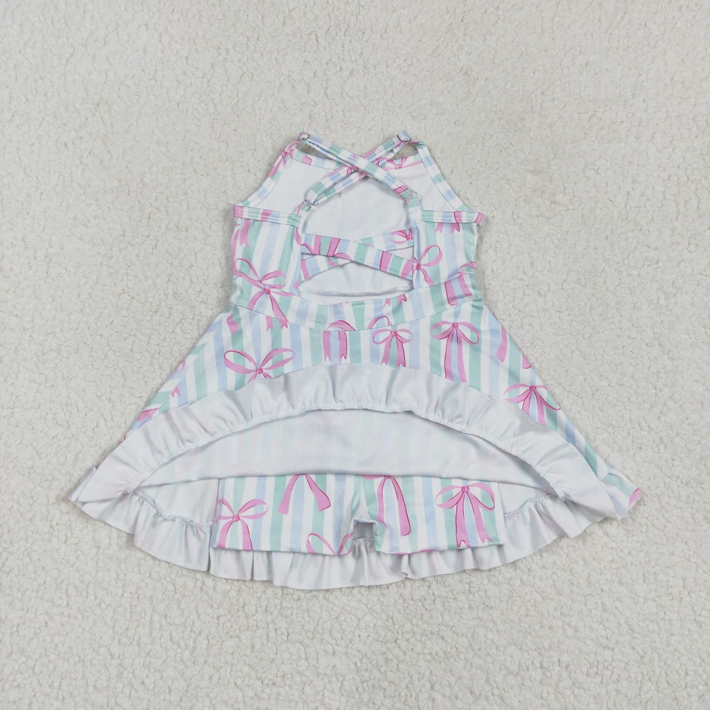 GSD2297 yoga pink bows blue striped dress with shorts girls dress