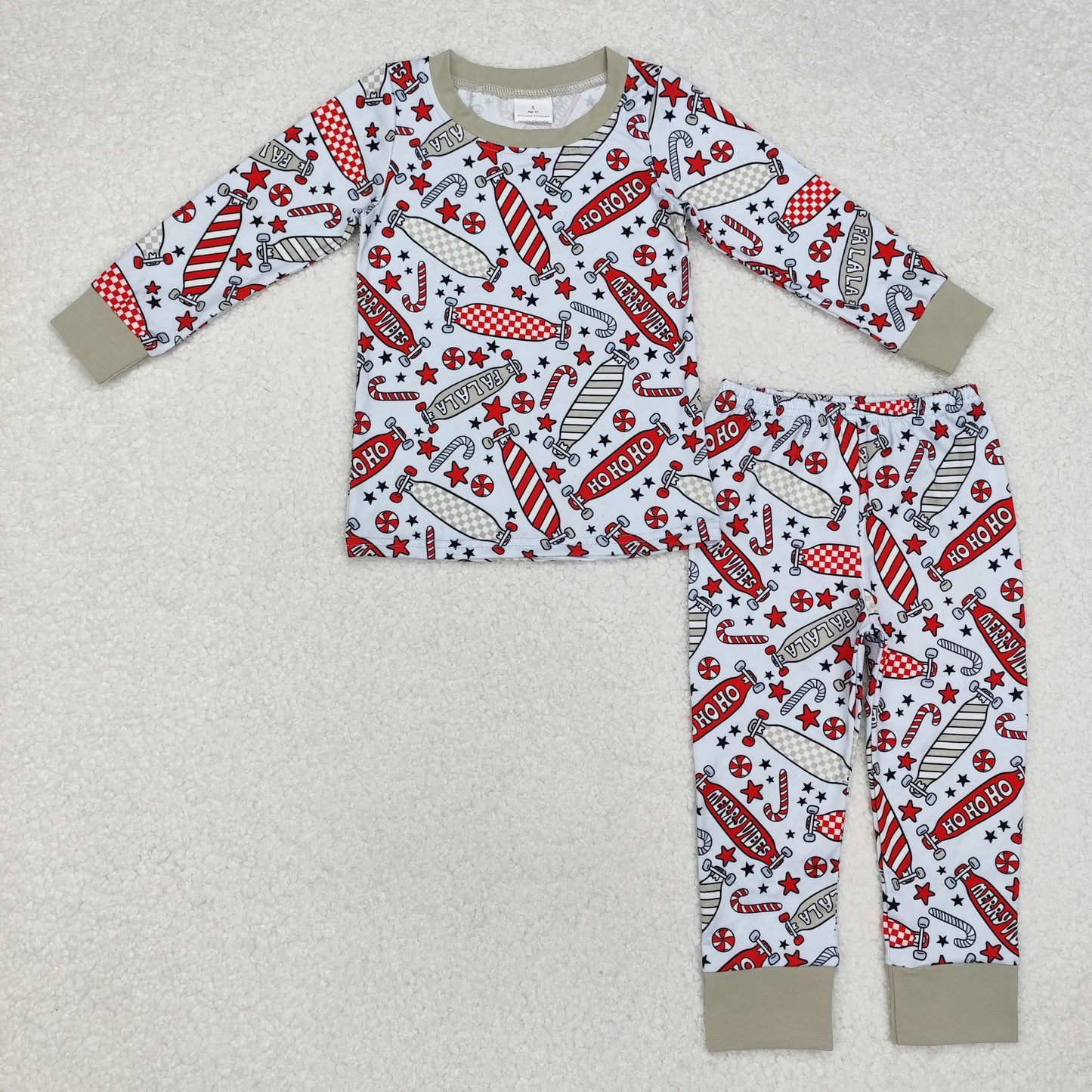 BLP0675 Christmas skateboard falala cane candy long sleeve pants boys pajamas