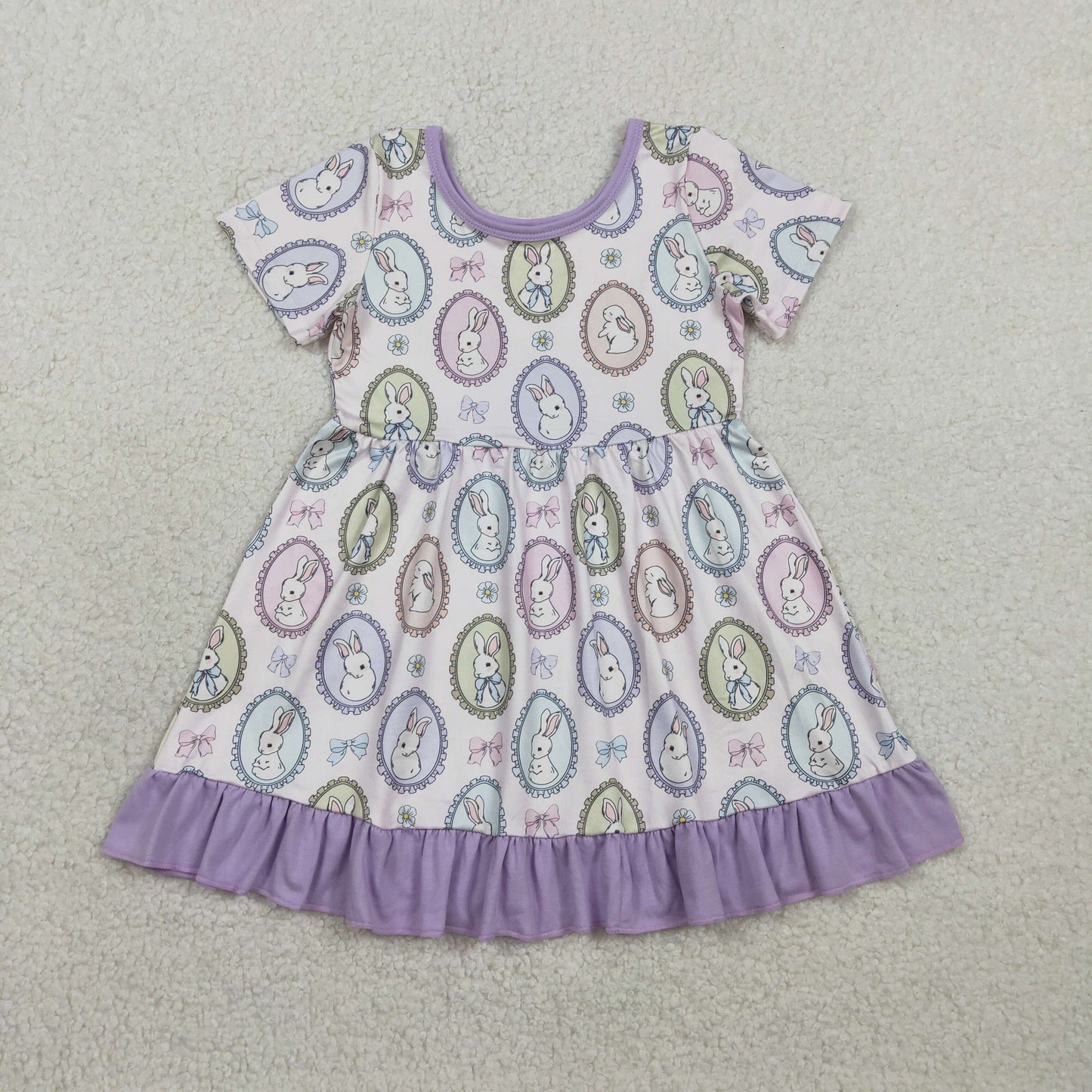 GSD2863 Easter bunny rabbit colorful bows short sleeve girls dress