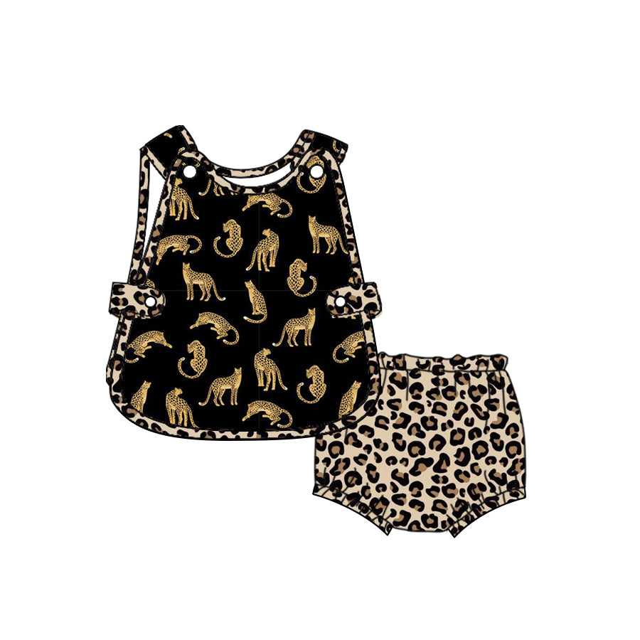 Custom Leopard black sleeveless leopard print boys bummies set moq3