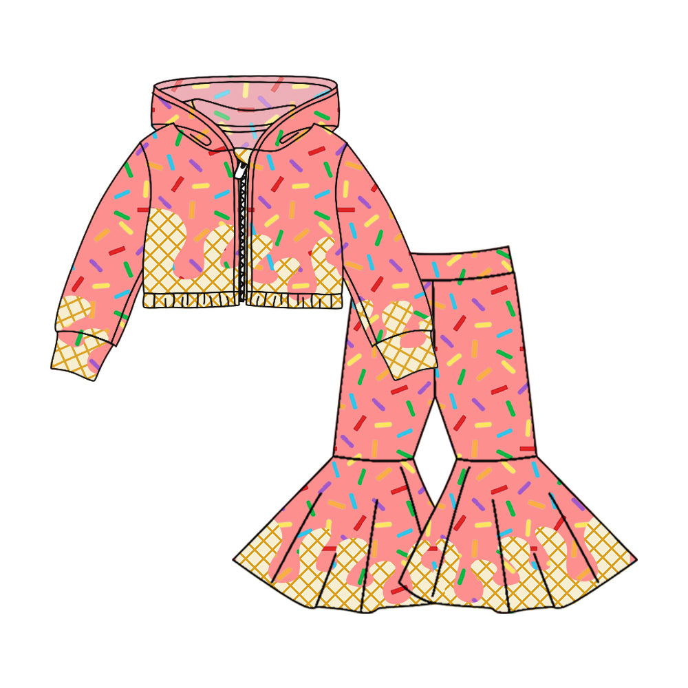 custom moq 3 pink ice hoodie long sleeve coat pants girls set