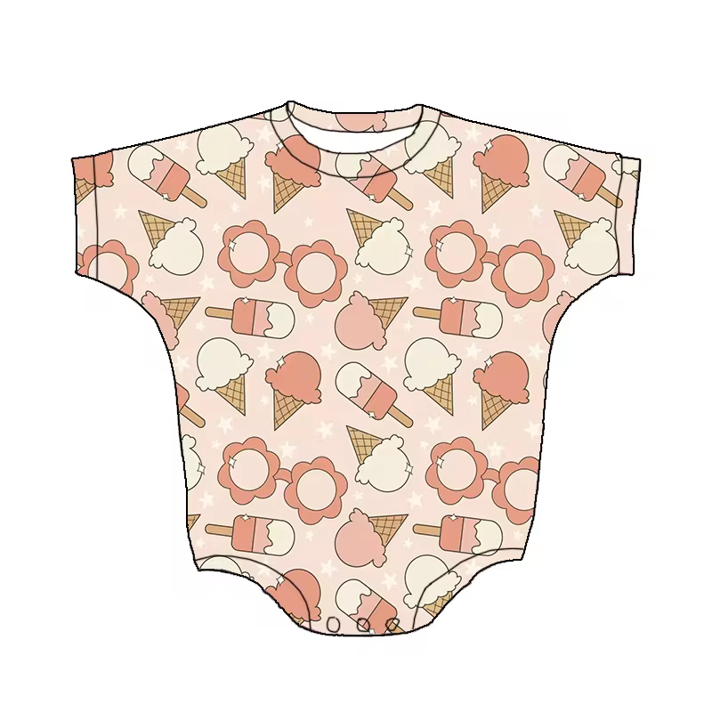 Custom ice glasses pink short sleeve girls romper