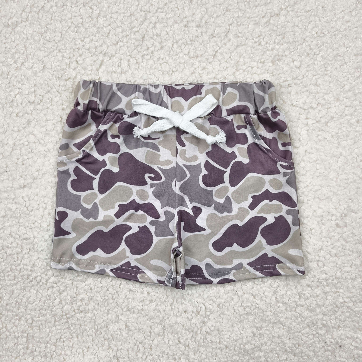 SS0454 hunting camo grey camo boys shorts milk silk