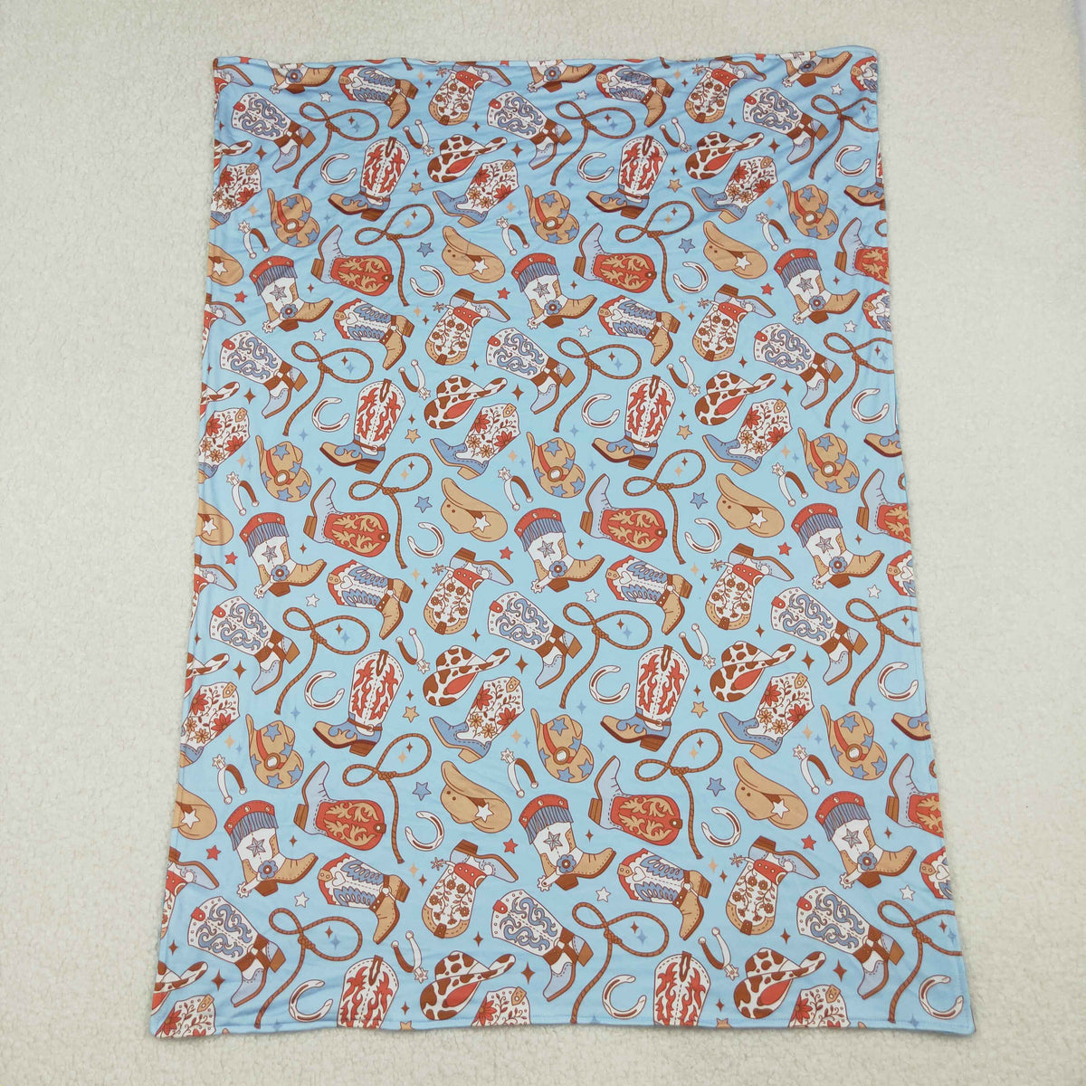 BL0214 Western boots hat blue baby blanket