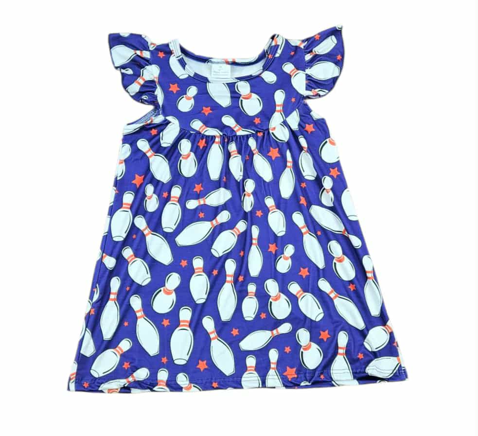 custom bowling blue flutter sleeve girls dress