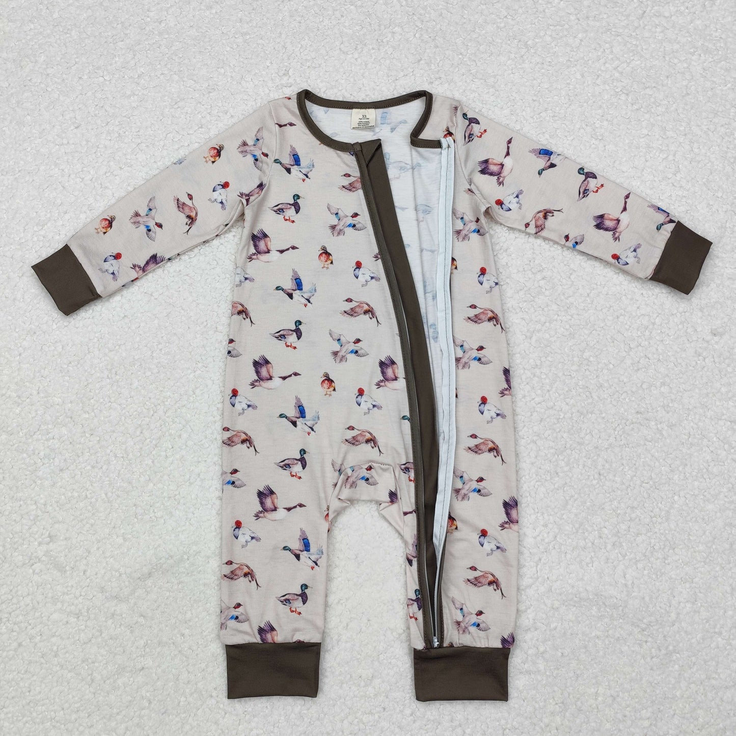 bamboo LR1880 cute mallard duck long sleeve zipper boys romper