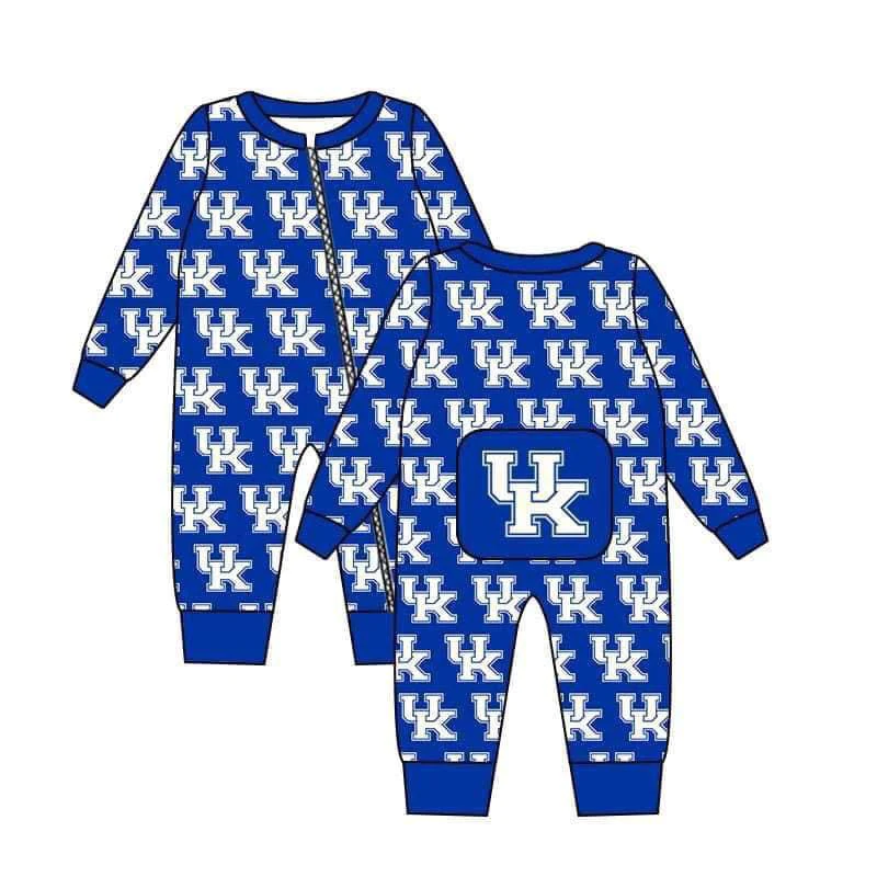 custom S team U blue long sleeve boys romper