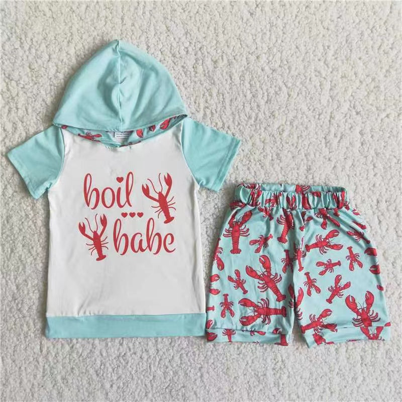 C15-40 Spring Boys Blue Boil Babe Kids Hoodie Set