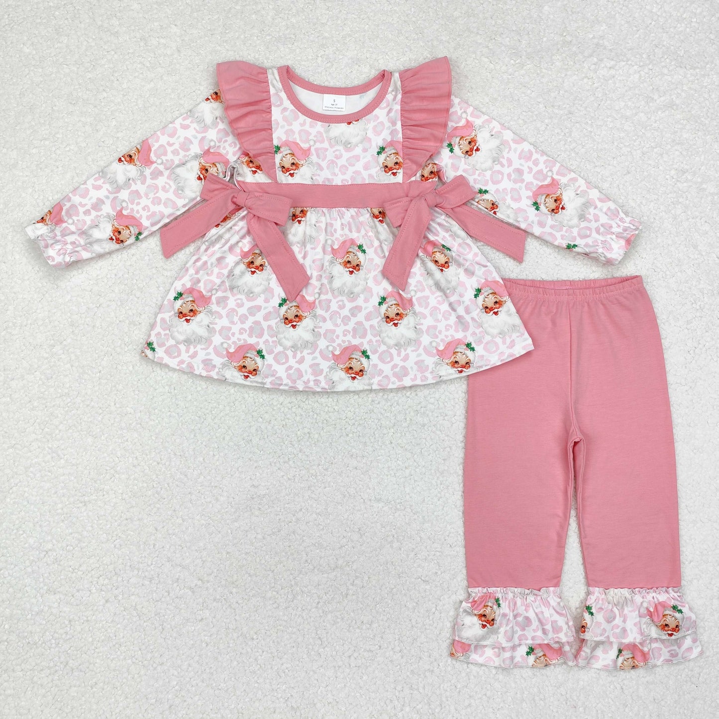 GLP1795 Christmas Santa pink leopard long sleeve pants girls set