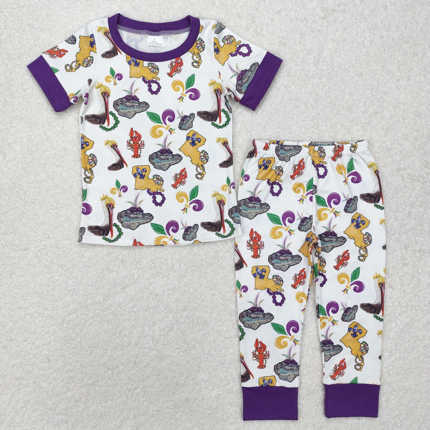 BSPO0546 Mardi Gras Mask Crab Purple Short Sleeve Pants Boys Pajamas