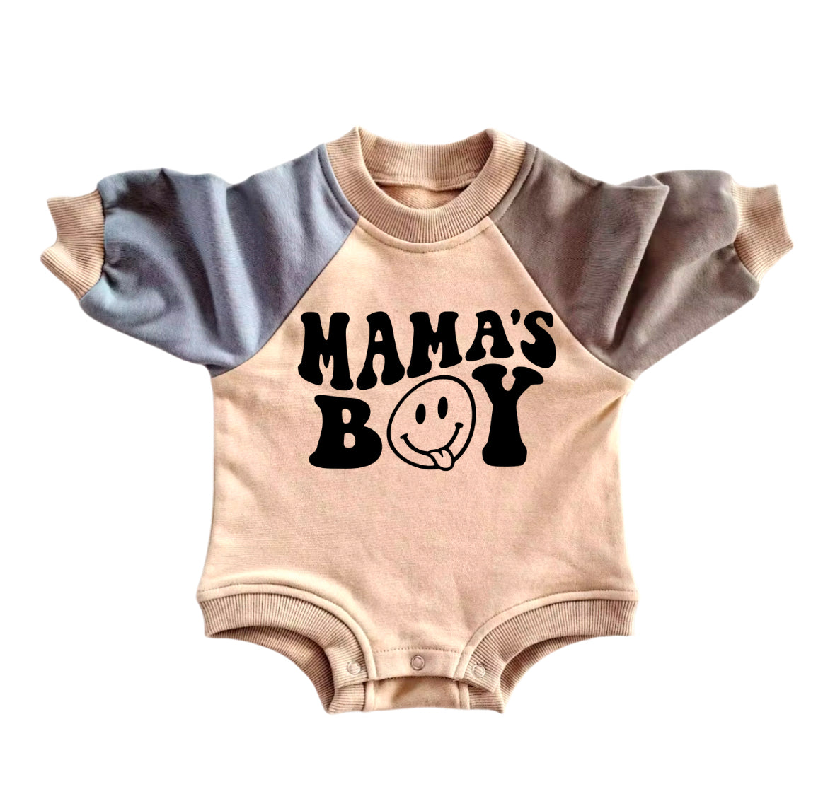 custom moq 3 mama's boy smile blue long sleeve baby romper