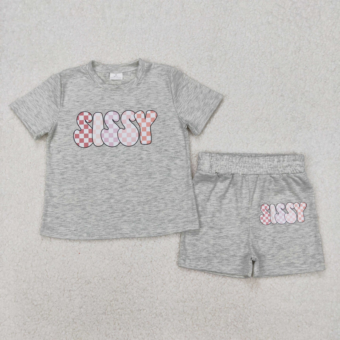 GSSO2135 sissy grey short sleeve shorts girls set