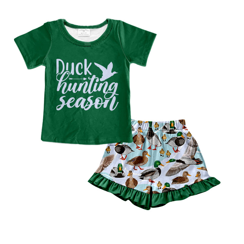 preorder GSSO0397 Duck hunting season green short sleeve mallard shorts girls set
