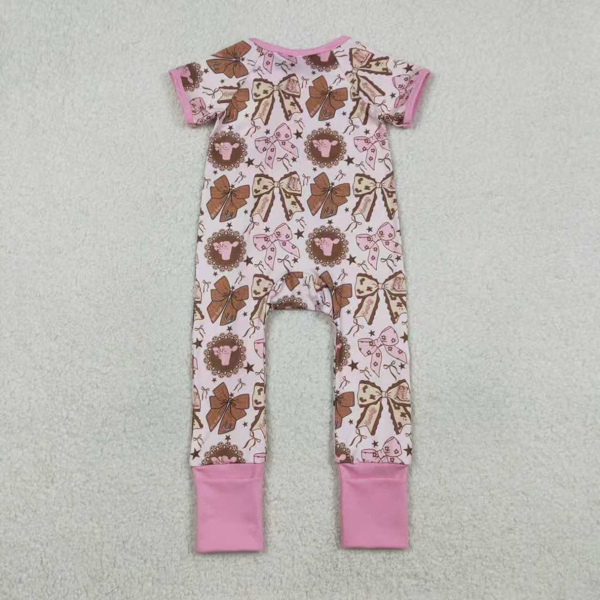 Western Pink Cow Bows Sibling Clothes RTS