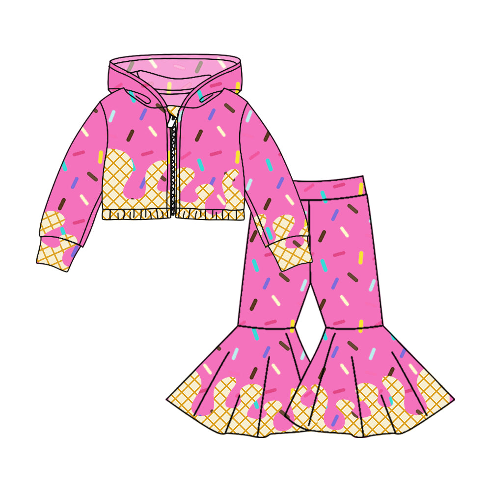 custom moq 3 hot pink ice hoodie long sleeve coat pants girls set