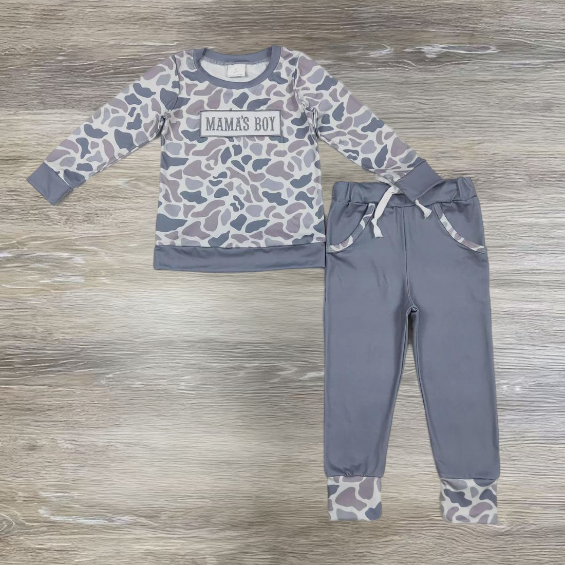 Embroidery Mama's Boy Camo Boys Set RTS Sibling Clothes