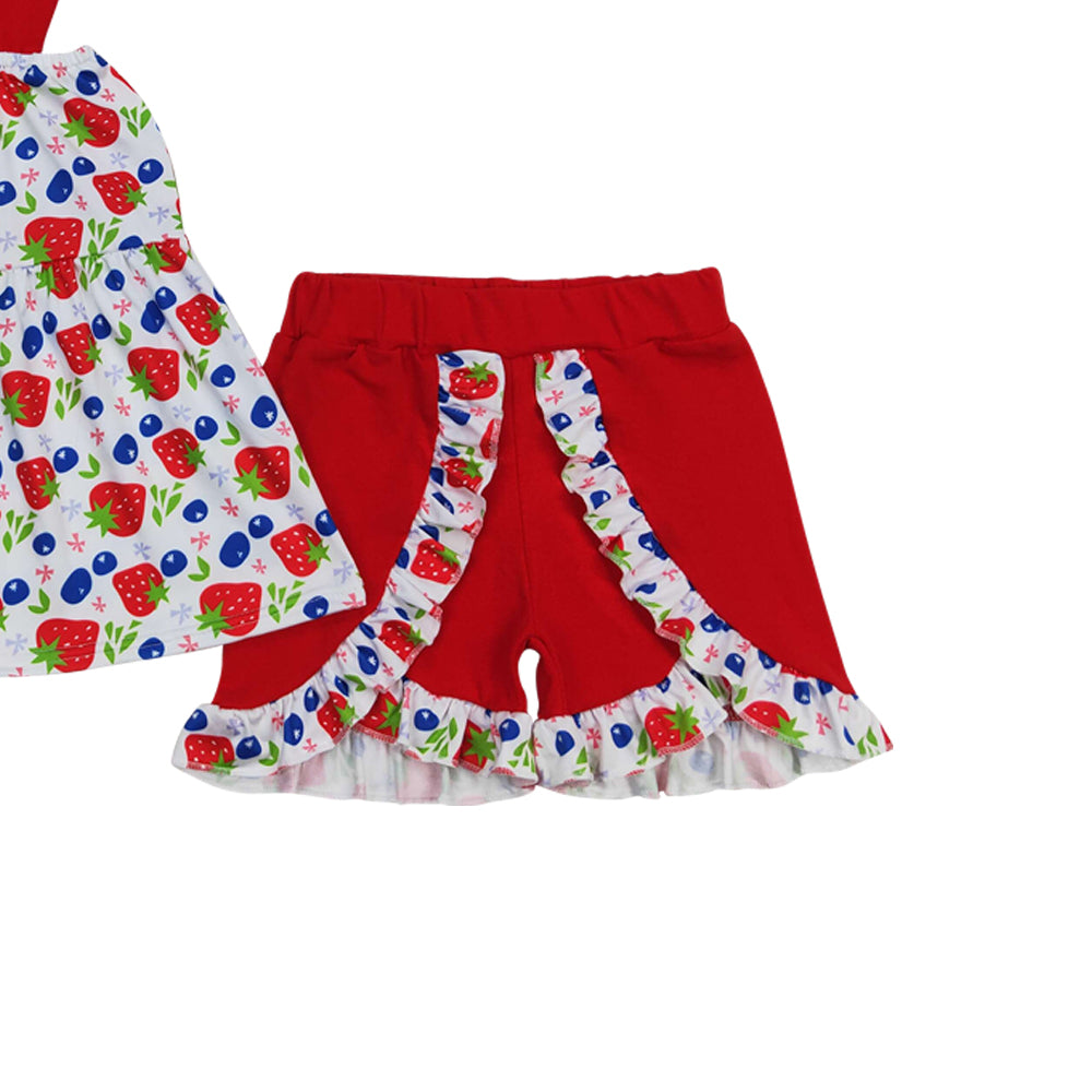 GSSO0712 Strawberry blueberry red sleeveless red shorts girls set
