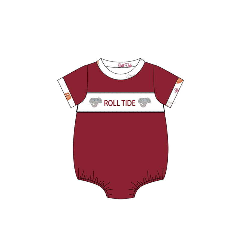 Custom Moq 3 Football Team Roll Tide Maroon Short Sleeve Boys Romper