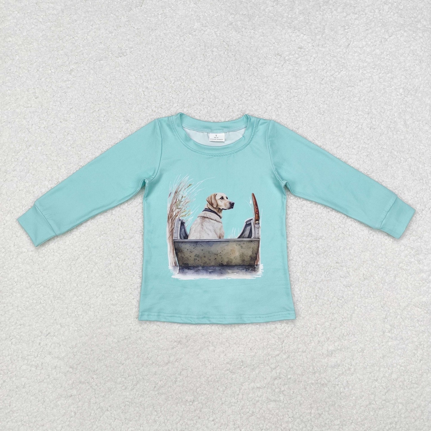 BT0896 hunting fishing dog light green long sleeve boys top