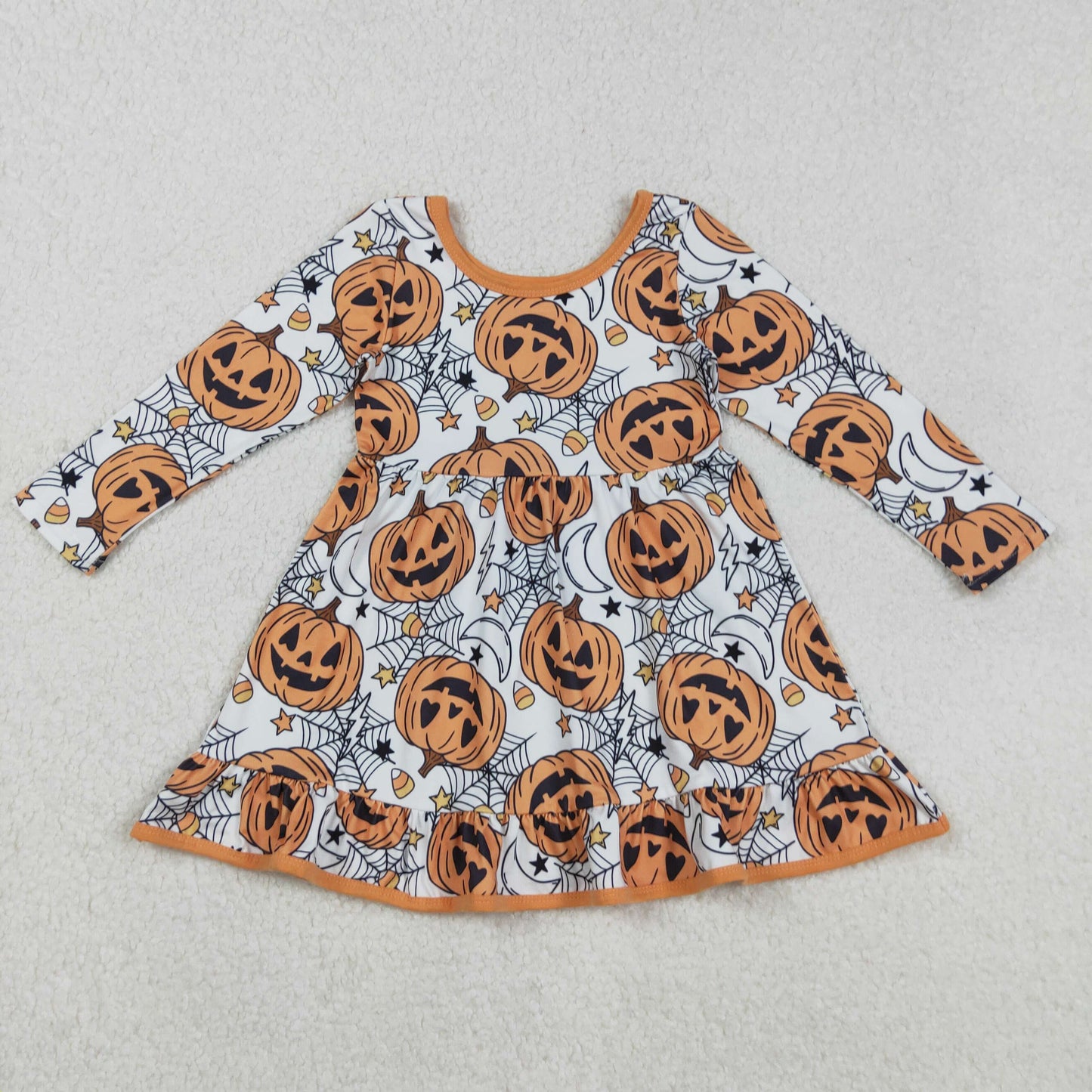 GLD1258 Halloween smile pumpkin orange long sleeve girls dress