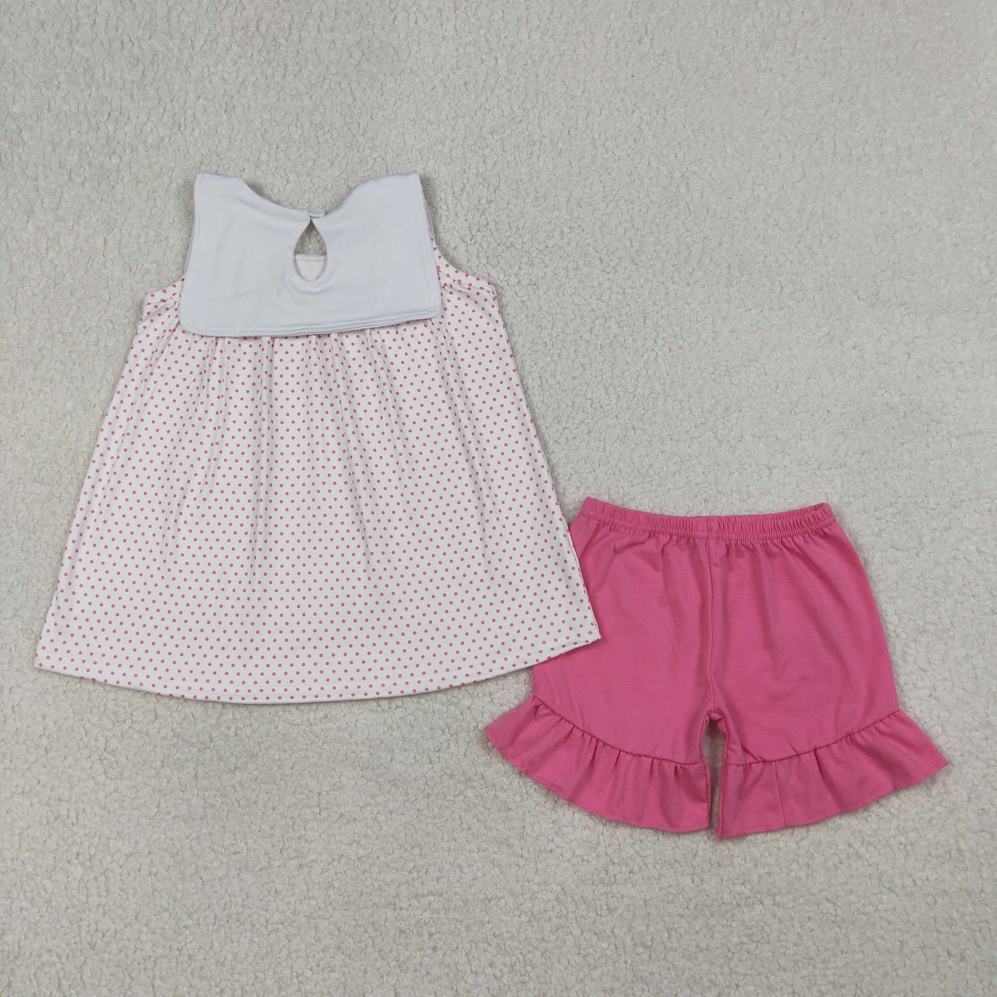 Embroidery GSSO3019 Easter Cross Sheep Sleeveless Pink Shorts Girls Set