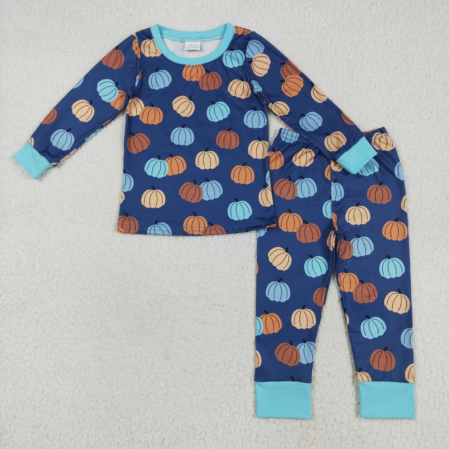 Custom moq 20 bamboo colorful pumpkin navy blue long sleeve pants boys pajamas