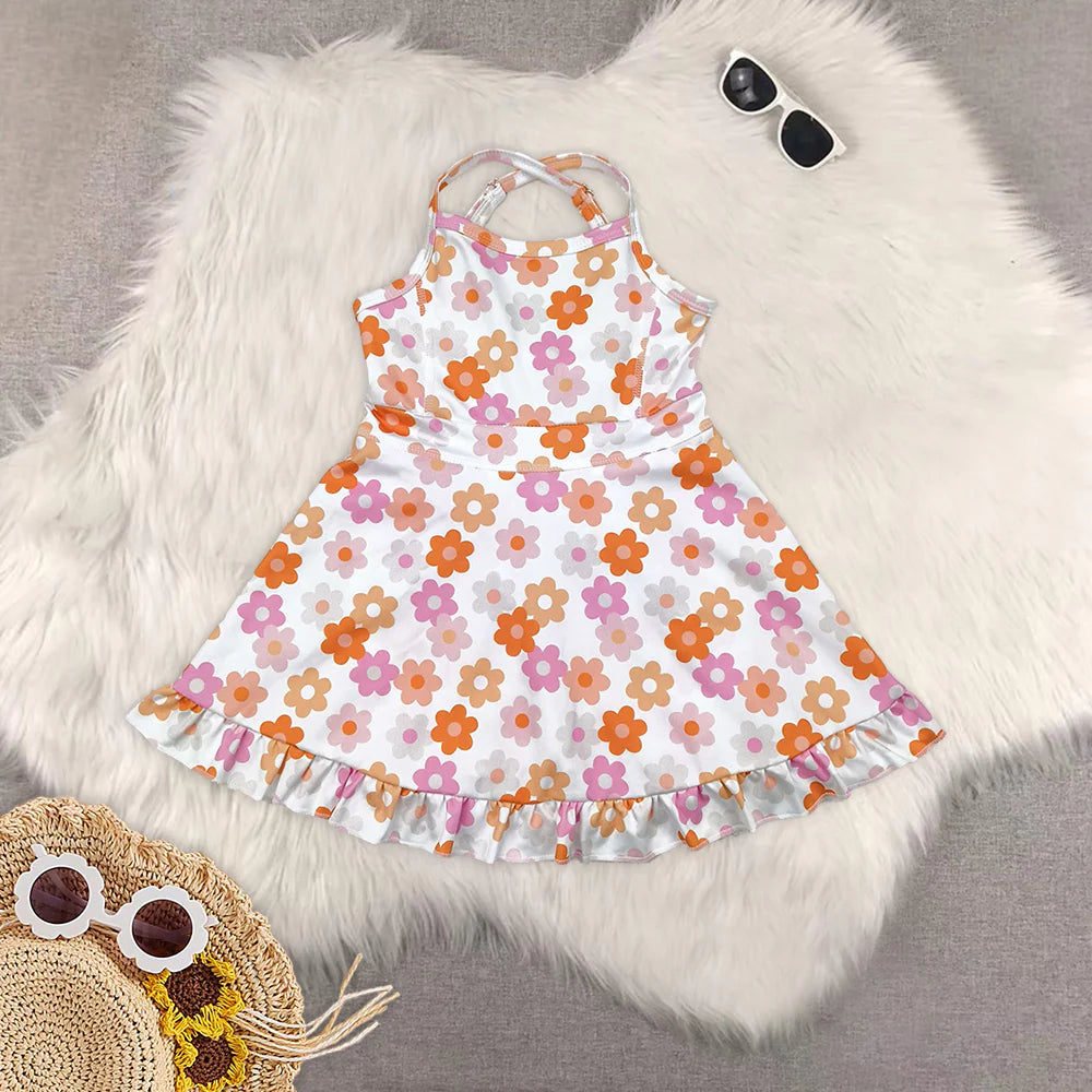 yoga dress with shorts flowers/bows RTS Sibling Clothes