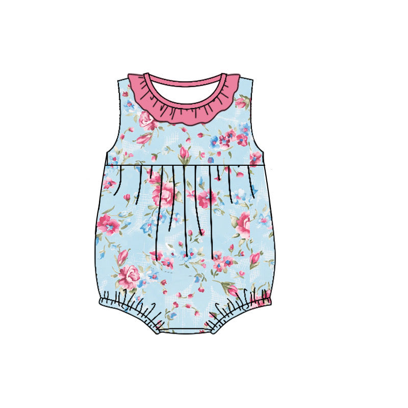 custom style flowers blue 2 sleeveless girls romper