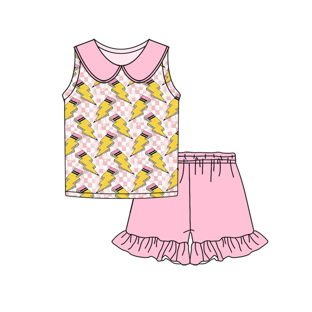 custom (moq 5)Baby Girls Back To School Pencil Shirt Ruffle Shorts Clothes Sets