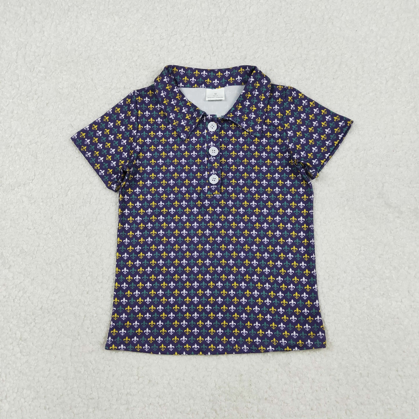 BT1356 Mardi Gras yellow green purple print short sleeve boys top