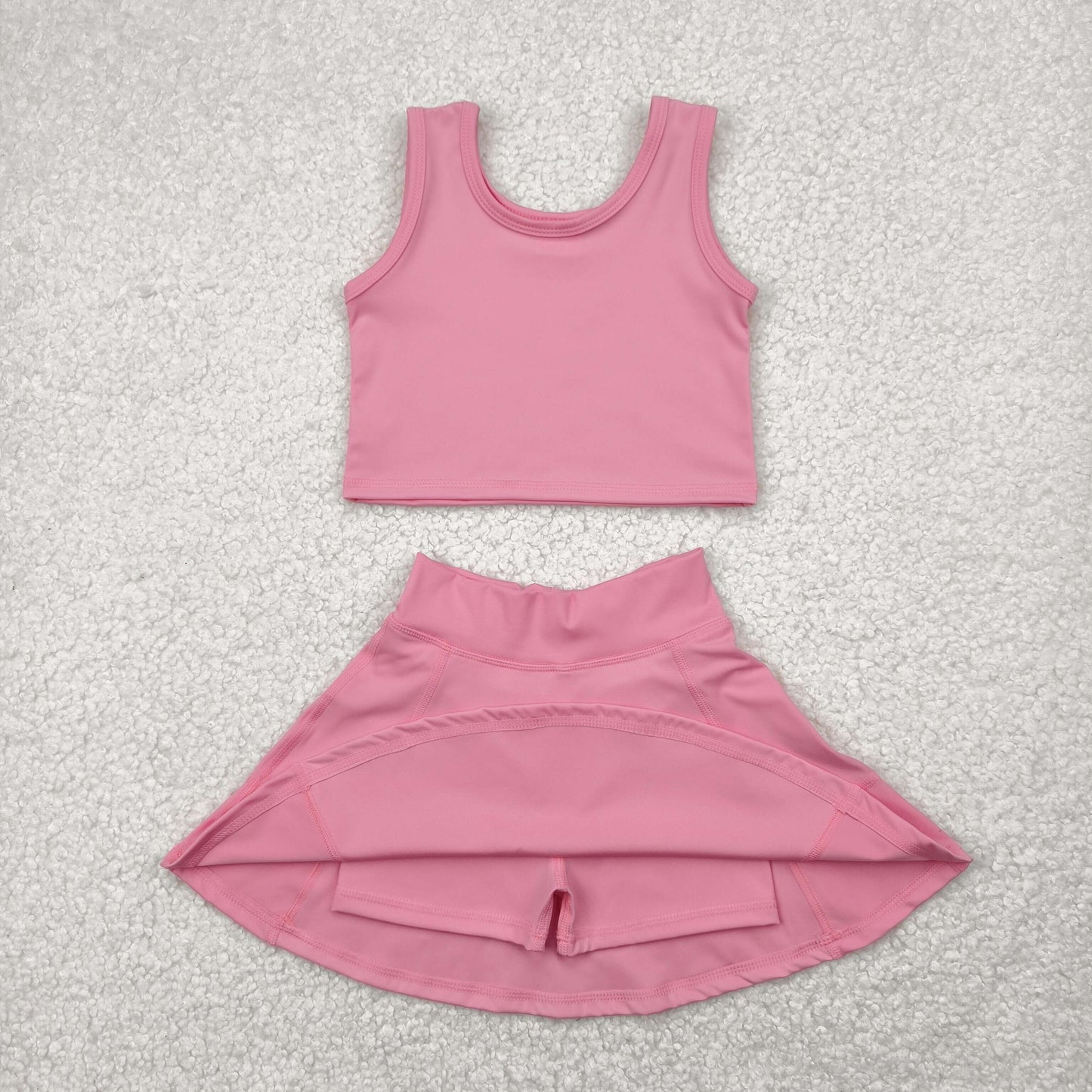 GSD1978 yoga pink vest skirt with shorts girls set