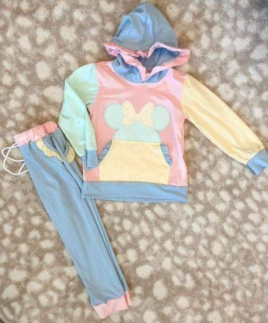 custom S cartoon M colorful print hoodie long sleeve girls pants set