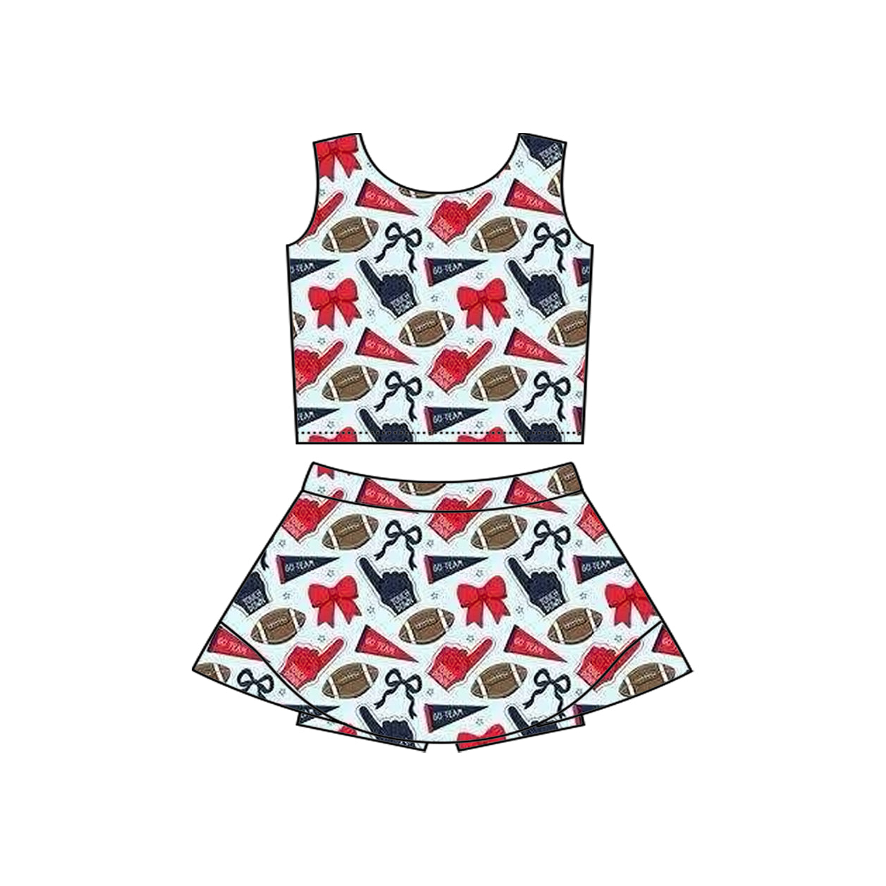 preorder football item cheer bows red/blue sleeveless skorts girls set