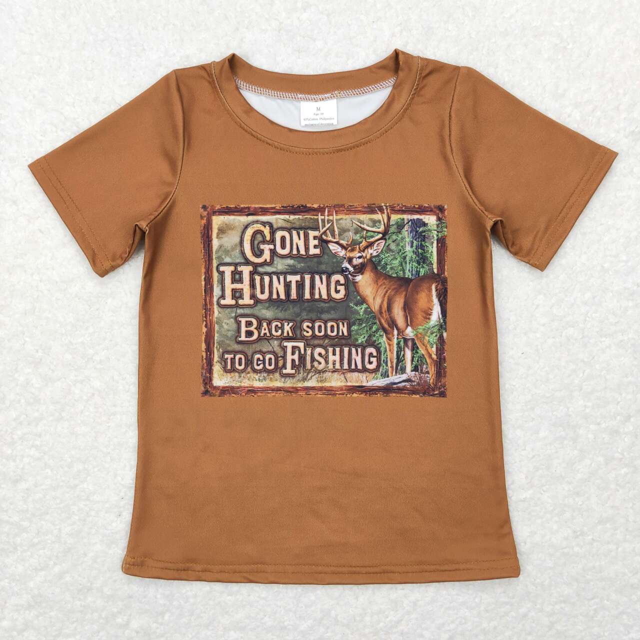 BT0424 Hunting deer brown short sleeve boys t-shirt