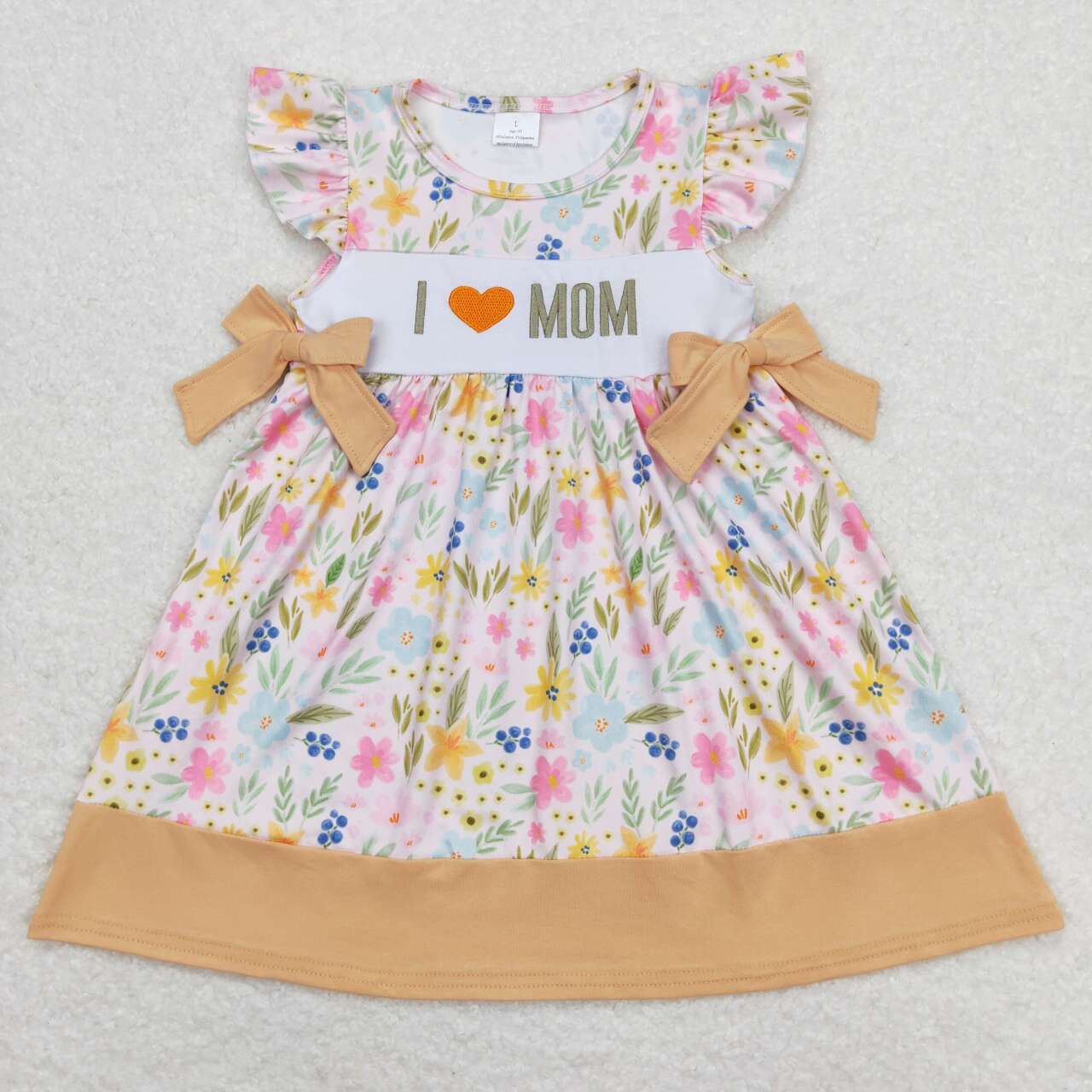 GSD0890 embroidery I love Mon colorful flowers flutter sleeve girls dress
