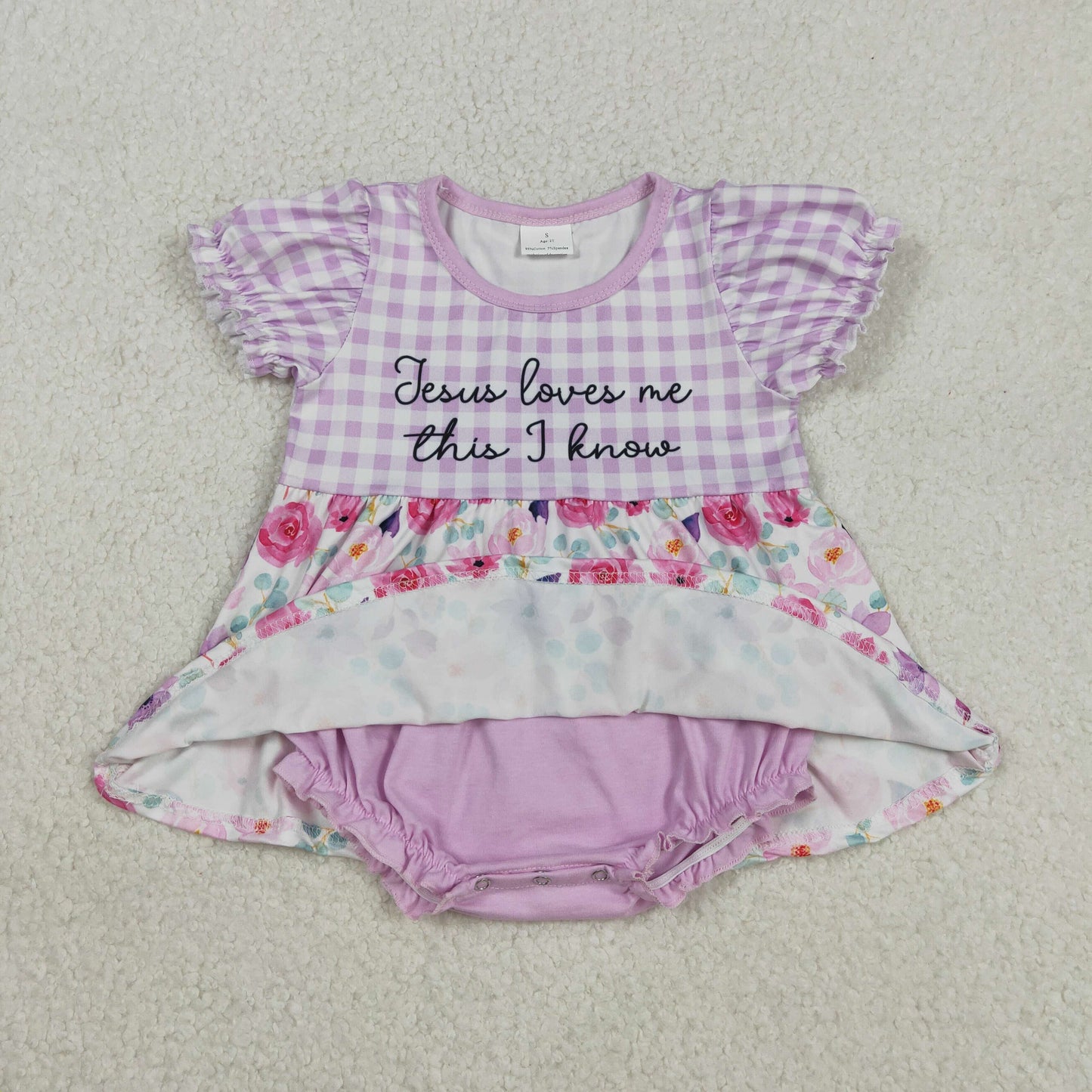 preorder samples SR3343 Jesus loves me this i know flowers short sleeve girls romper