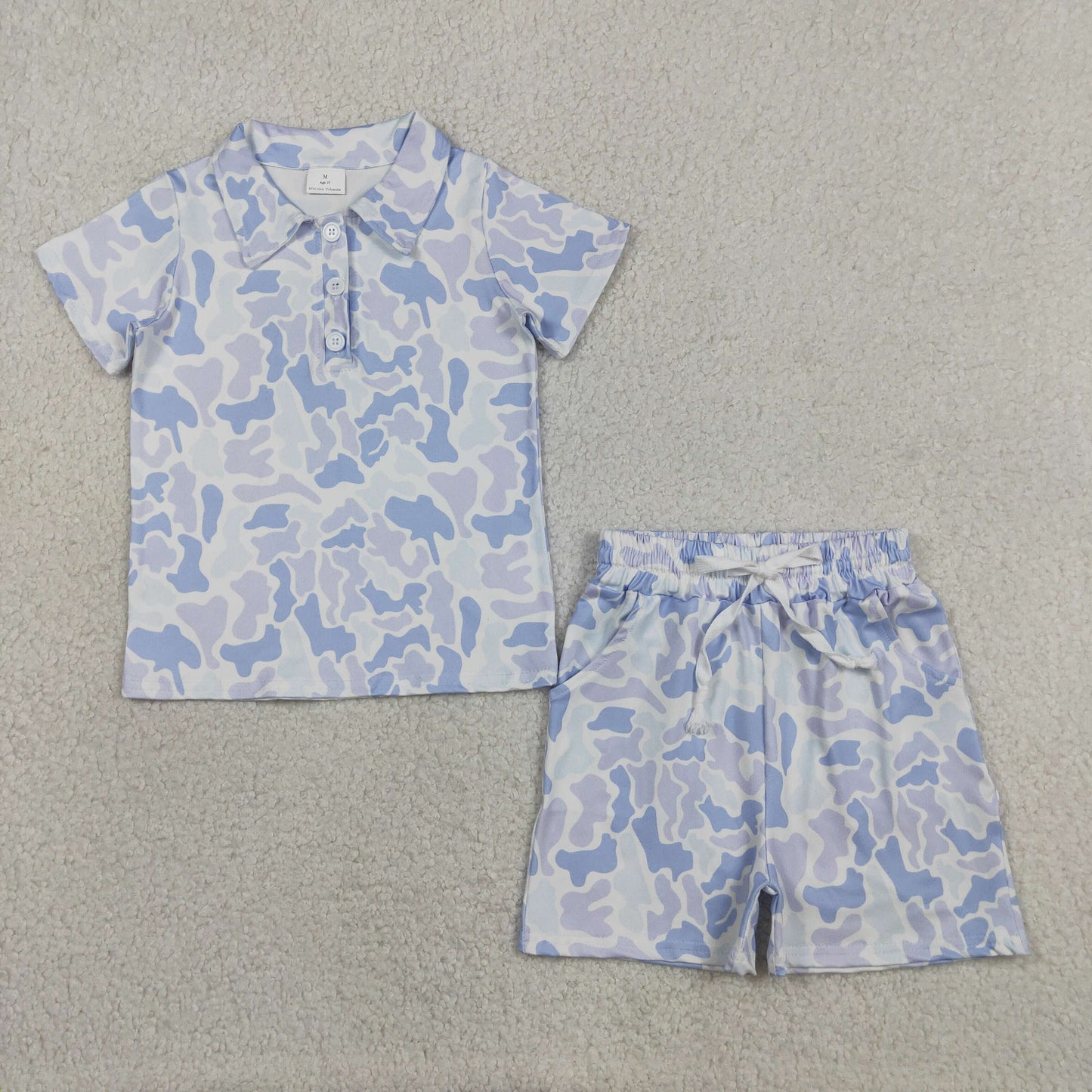 BSSO2036 Blue Camo Short Sleeve Shorts Boys Set