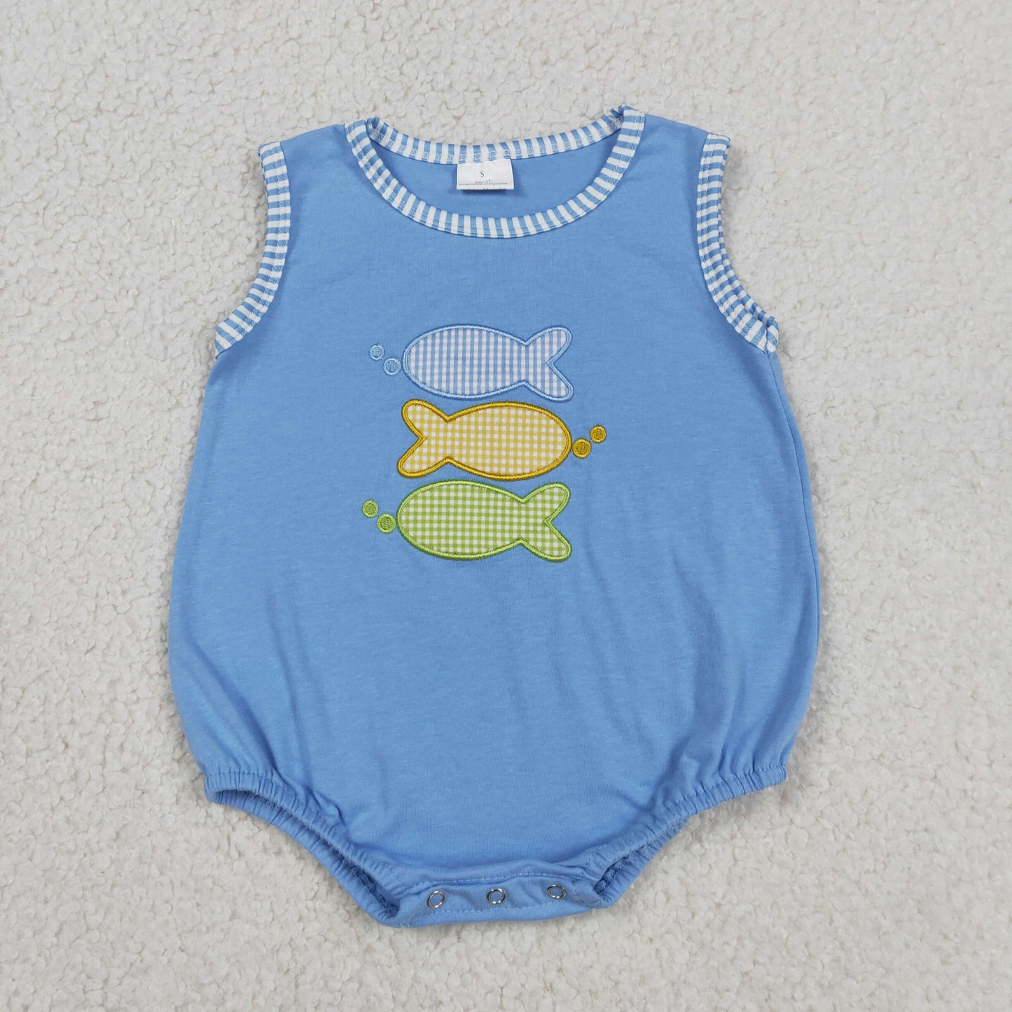 Embroidery SR4005 Fishing Blue Sleeveless Girls Romper