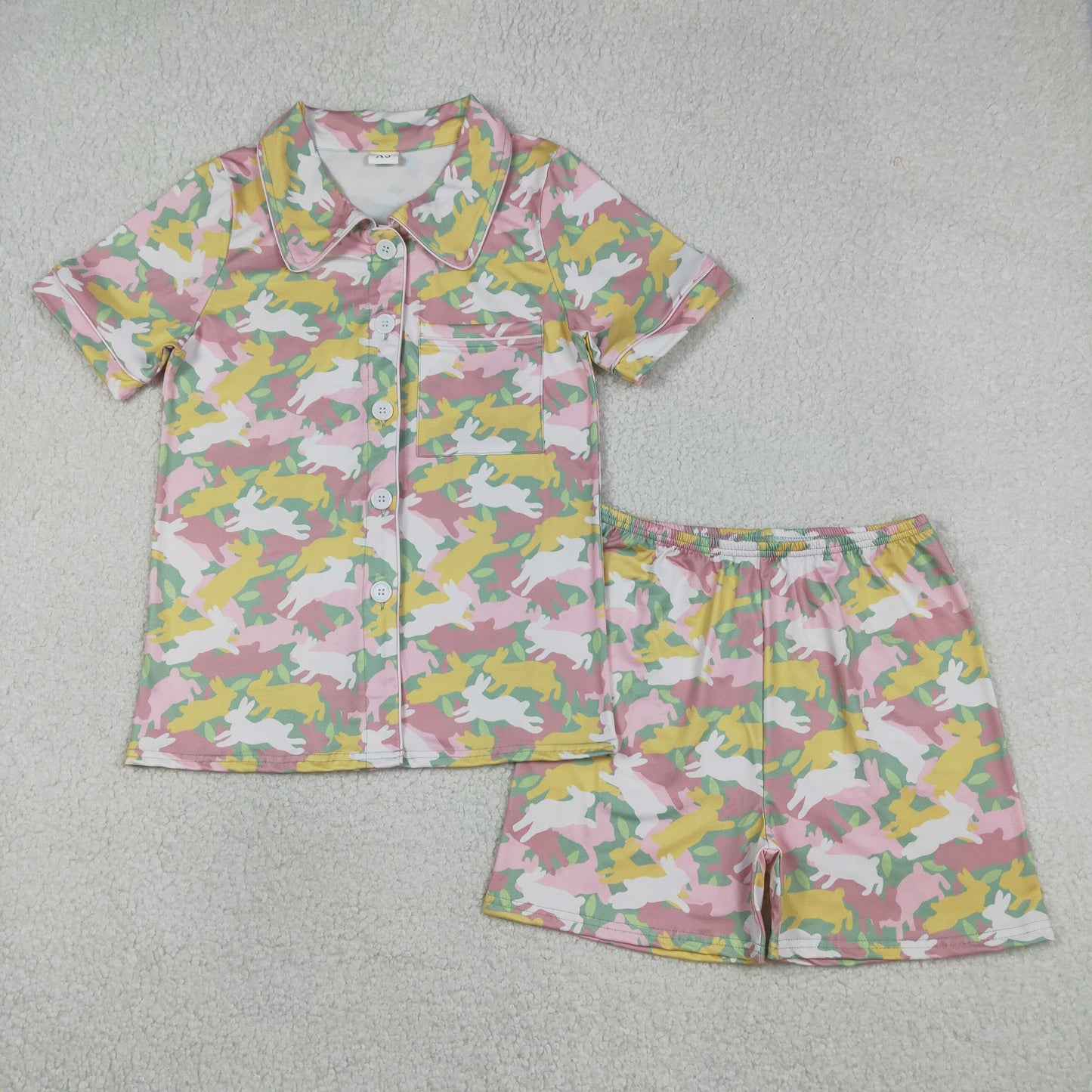 GSSO2973 Easter Bunny Rabbit Camo Short Sleeve Shorts Adult Women Pajamas