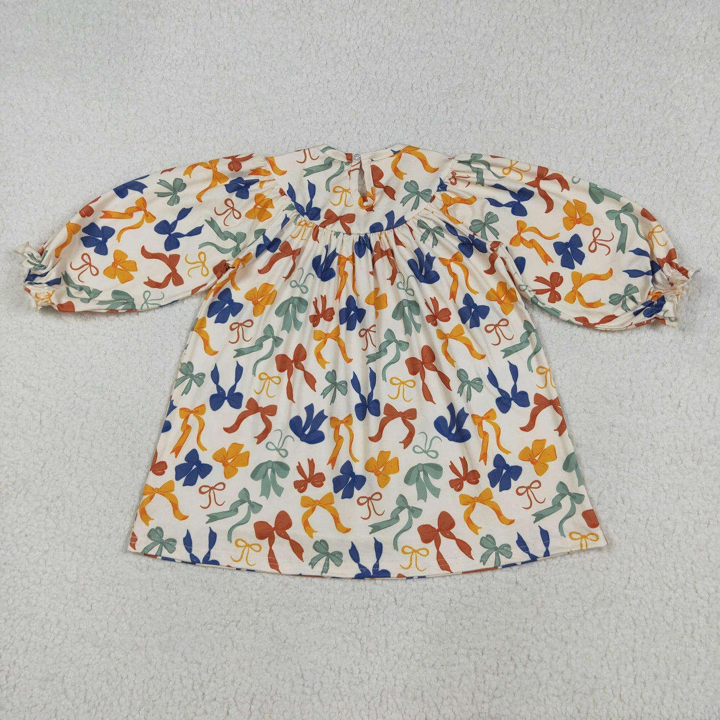 GLD1086 embroidery smocked Thankful colorful bows orange long sleeve girls dress