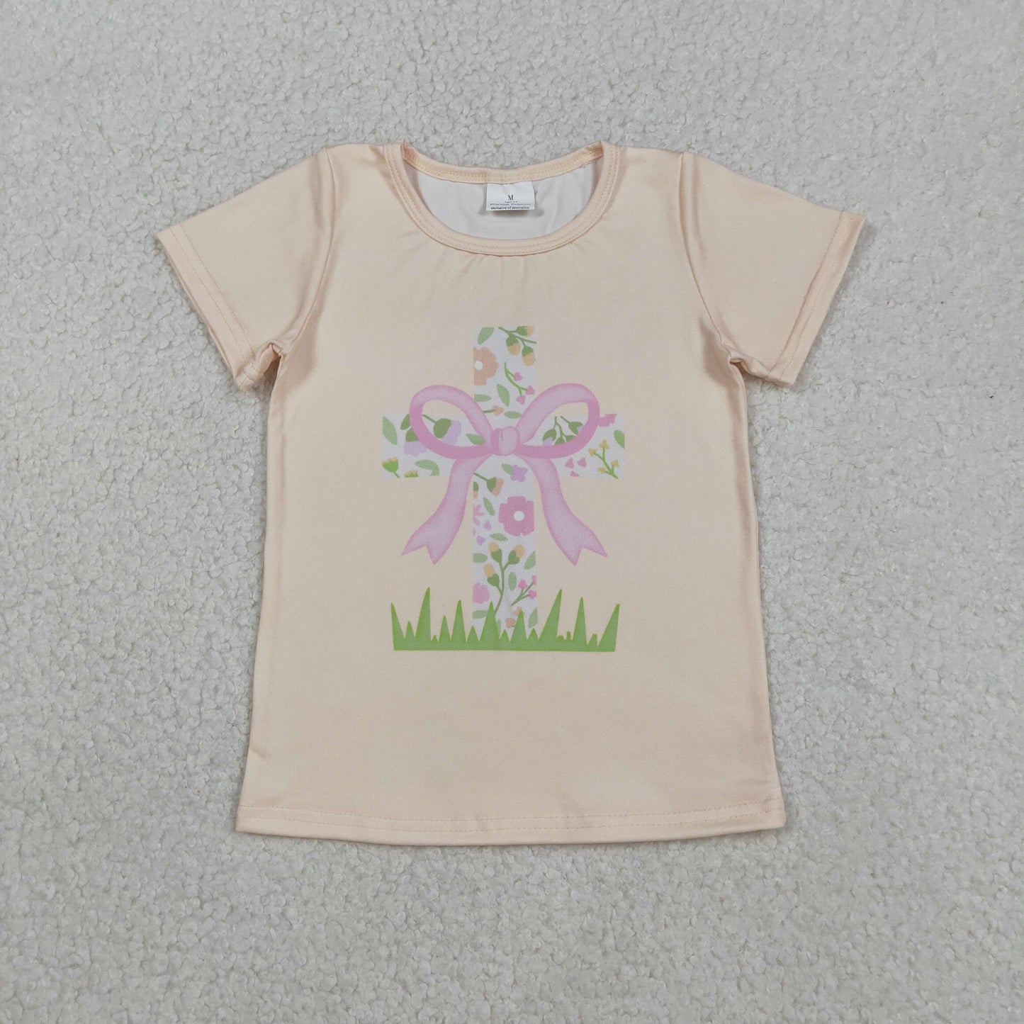 GT1397 Easter cross bows short sleeve girls top