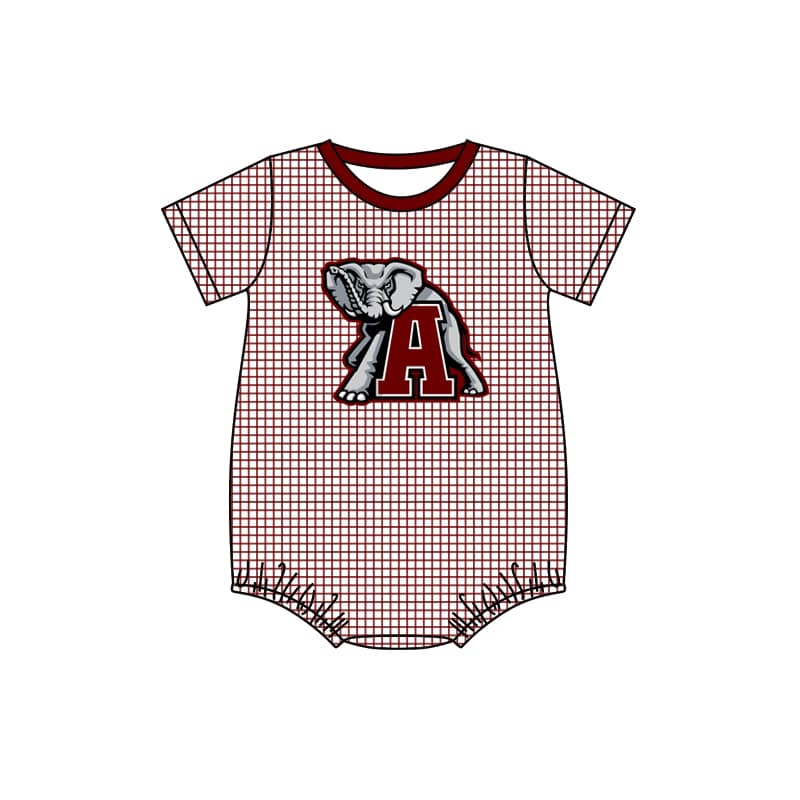 custom style football team Alabama elephant maroon checkered short sleeve boys romper