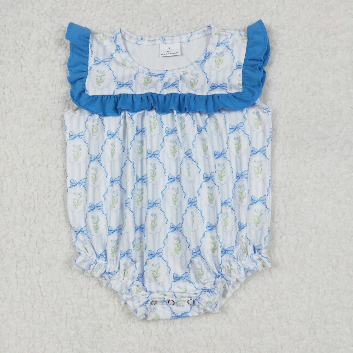 USA SHOP SR2648 blue bows flowers ruffles flutter sleeve girls romper