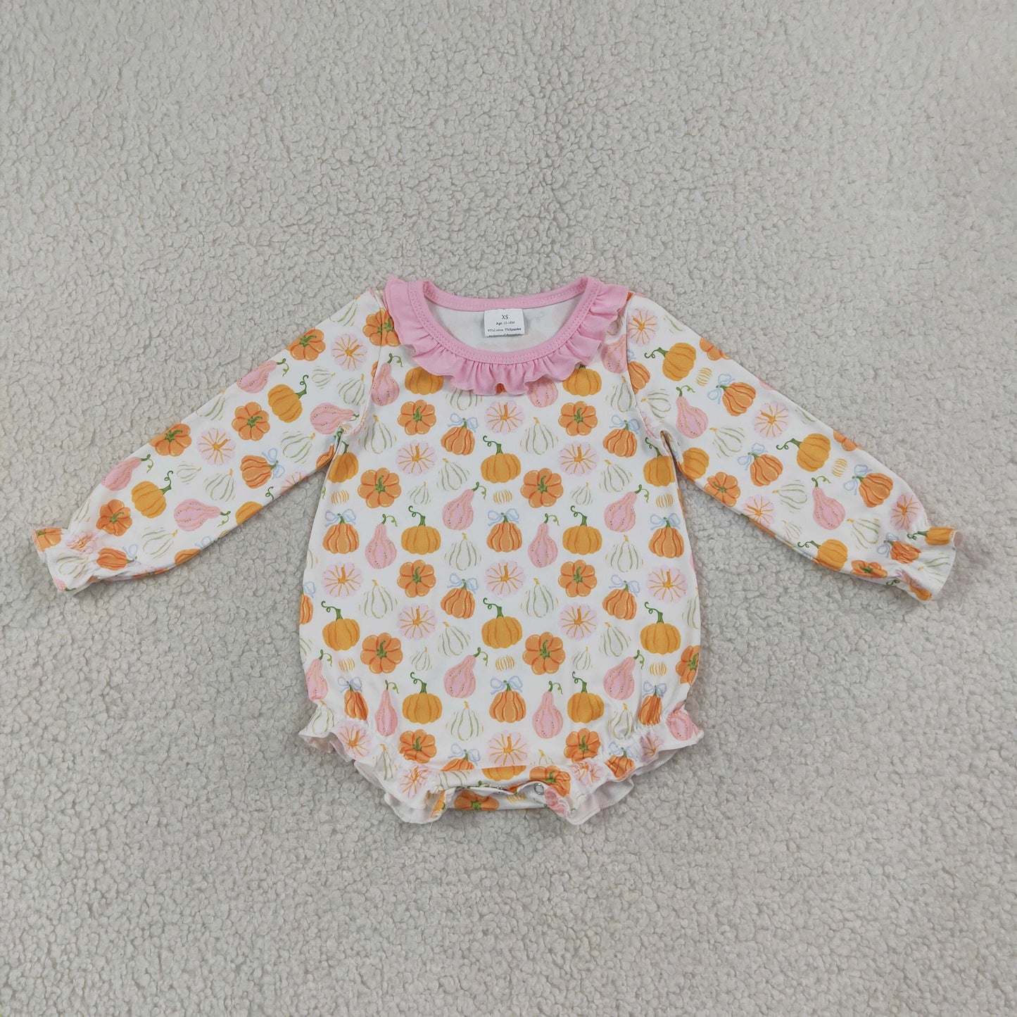 LR3098 Thanksgiving Pumpkin Long Sleeve Girls Romper
