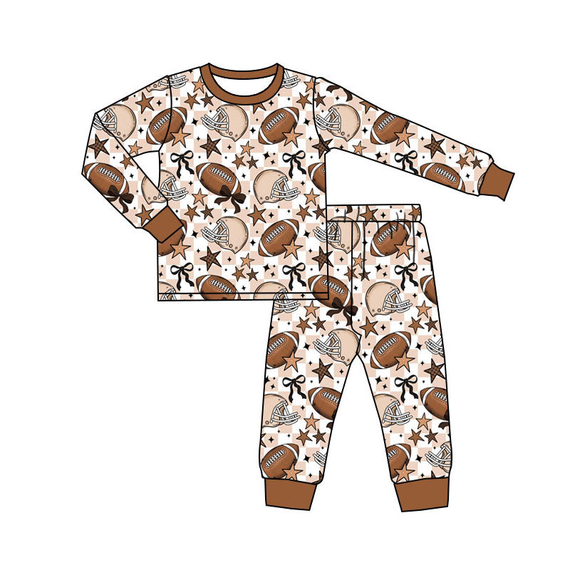 custom moq 5 football bows star brown long sleeve girls girls pajamas