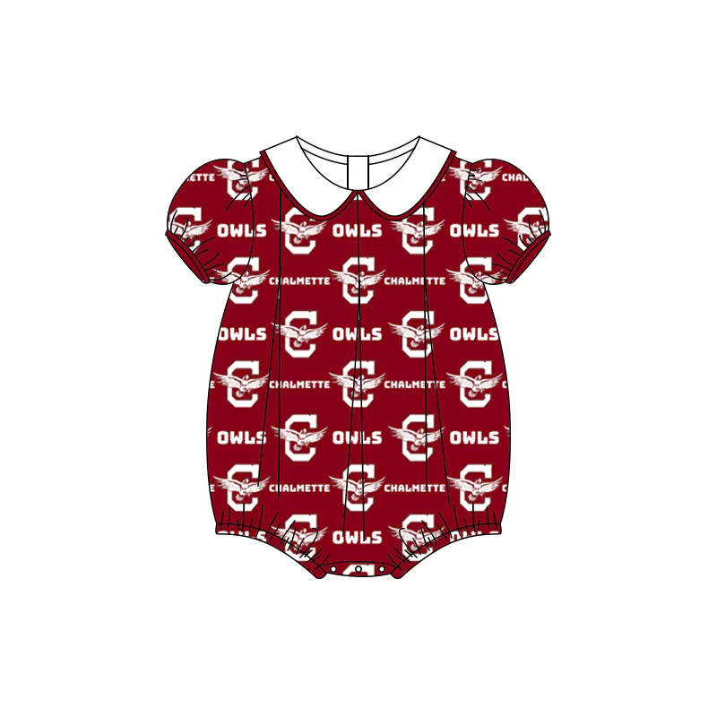custom moq 3 football item OWLS red short sleeve boys romper