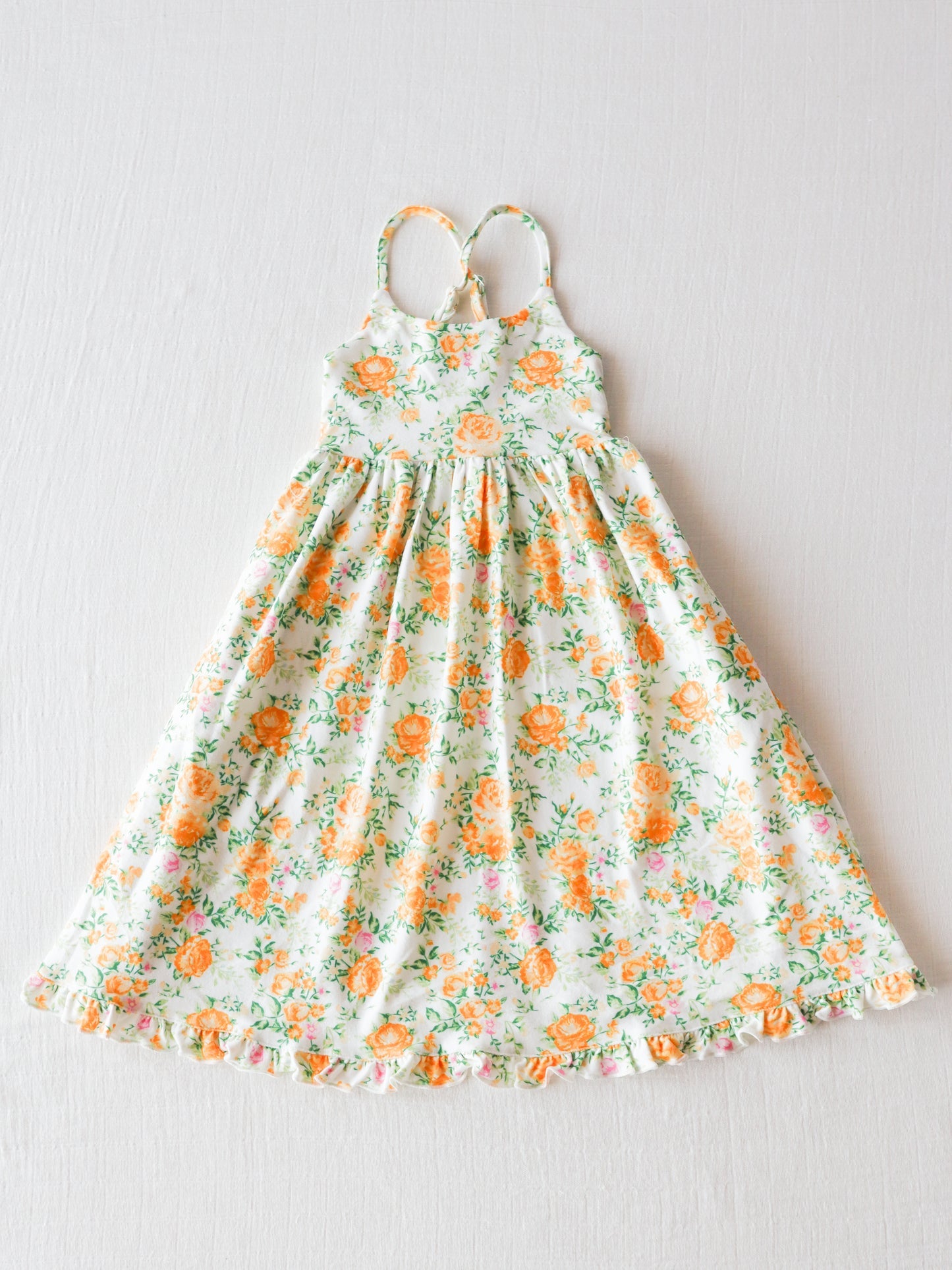 custom orange flowers girls dress Summer (moq 3) tat 6-8 weeks